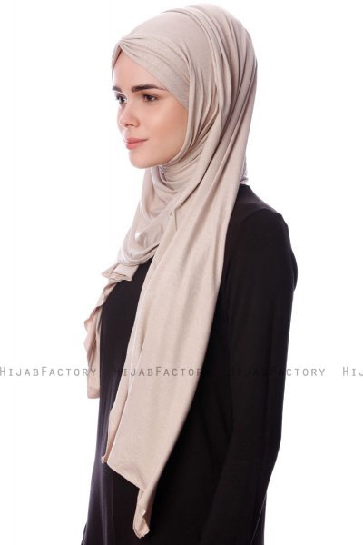 Eslem - Light Taupe Pile Jersey Hijab - Ecardin