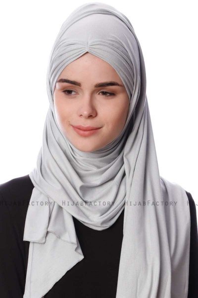 Eslem - Light Grey Pile Jersey Hijab - Ecardin