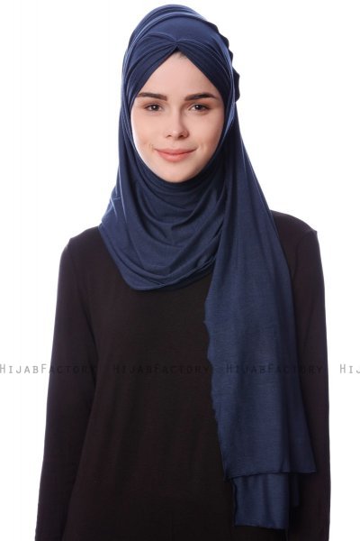Eslem - Navy Blue Pile Jersey Hijab - Ecardin