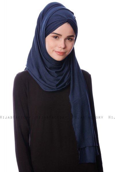 Eslem - Navy Blue Pile Jersey Hijab - Ecardin