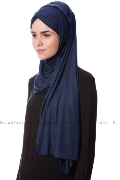 Eslem - Navy Blue Pile Jersey Hijab - Ecardin