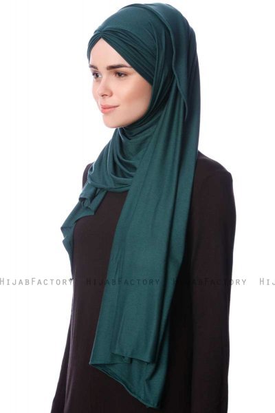 Eslem - Dark Green Pile Jersey Hijab - Ecardin