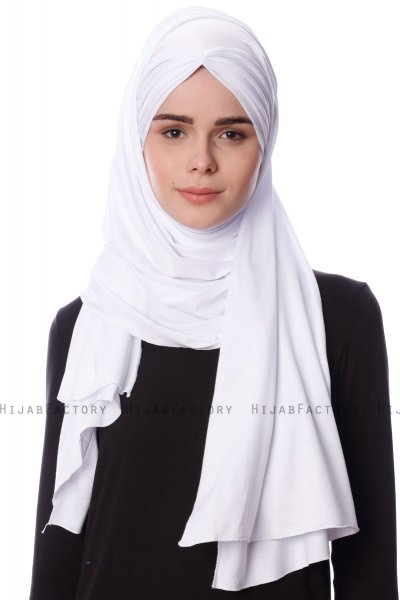 Eslem - White Pile Jersey Hijab - Ecardin