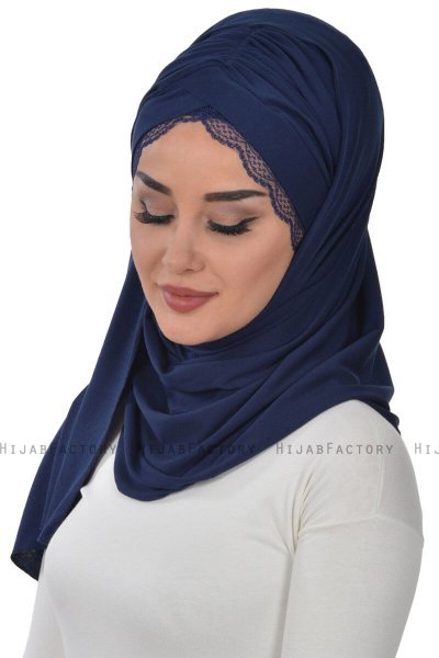 Filippa - Navy Blue Practical Cotton Hijab - Ayse Turban
