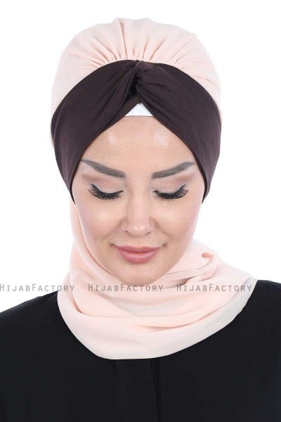 Gill - Beige & Brown Chiffon Turban
