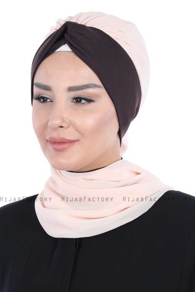 Gill - Beige & Brown Chiffon Turban
