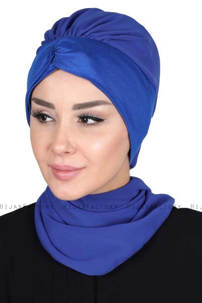 Gill - Blue & Blue Chiffon Turban