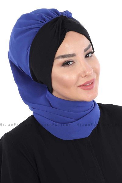 Gill - Blue & Black Chiffon Turban