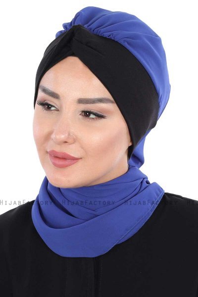 Gill - Blue & Black Chiffon Turban