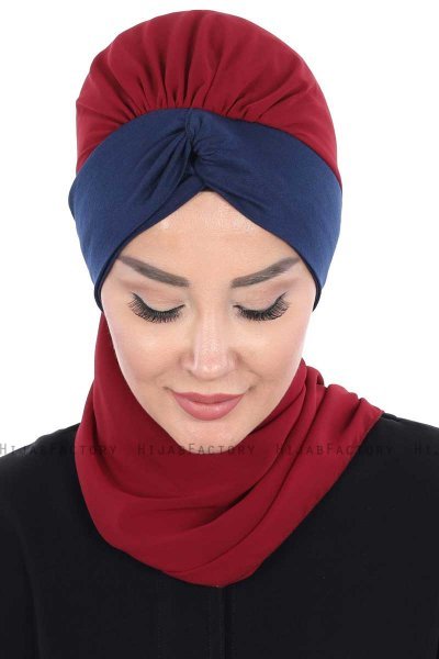 Gill - Bordeaux & Navy Blue Chiffon Turban
