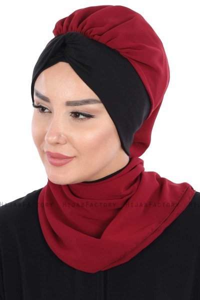Gill - Bordeaux & Black Chiffon Turban