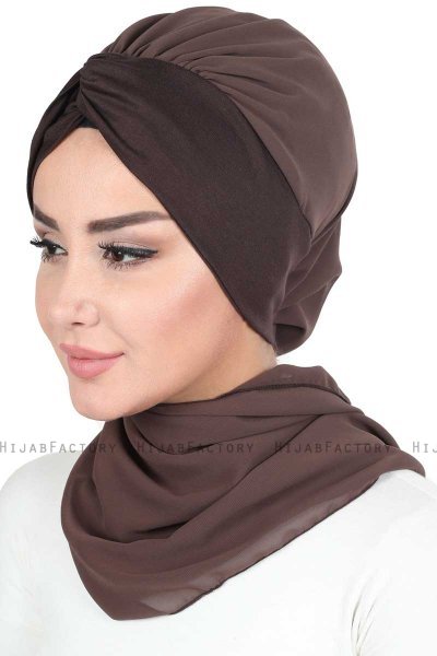 Gill - Brown & Brown Chiffon Turban