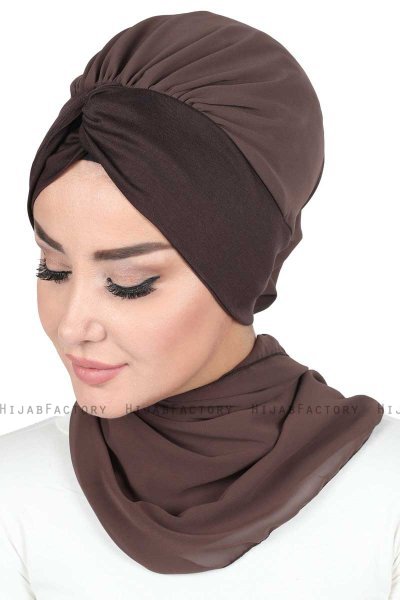 Gill - Brown & Brown Chiffon Turban