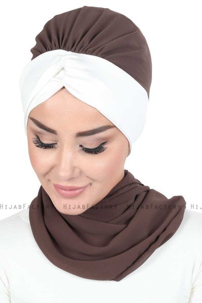 Gill - Brown & Creme Chiffon Turban
