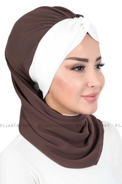 Gill - Brown & Creme Chiffon Turban