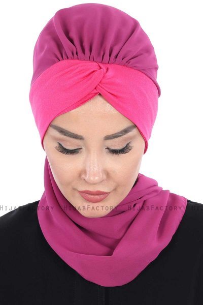 Gill - Fuchsia & Fuchsia Chiffon Turban