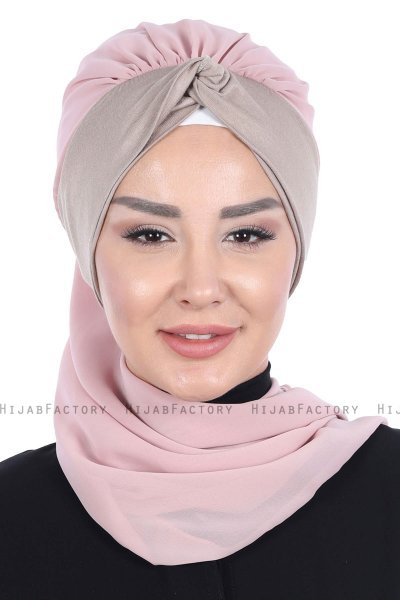 Gill - Dusty Pink & Taupe Chiffon Turban
