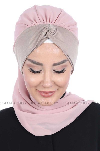 Gill - Dusty Pink & Taupe Chiffon Turban