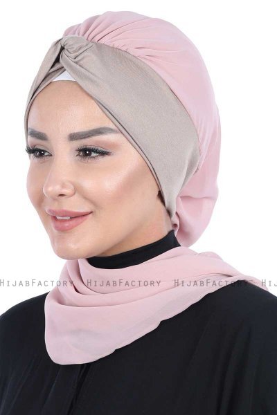 Gill - Dusty Pink & Taupe Chiffon Turban