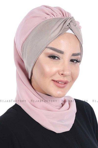 Gill - Dusty Pink & Taupe Chiffon Turban