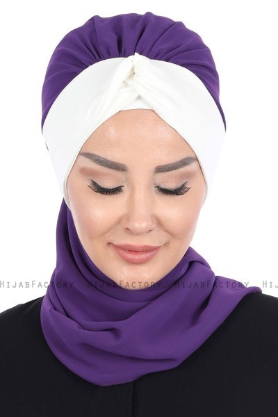 Gill - Purple & Creme Chiffon Turban