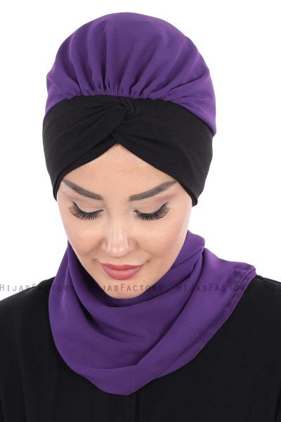 Gill - Purple & Black Chiffon Turban