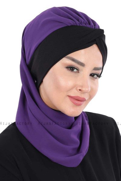 Gill - Purple & Black Chiffon Turban