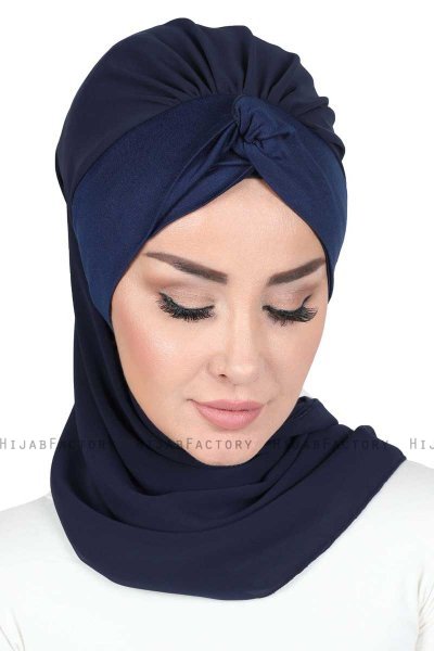 Gill - Navy Blue & Navy Blue Chiffon Turban