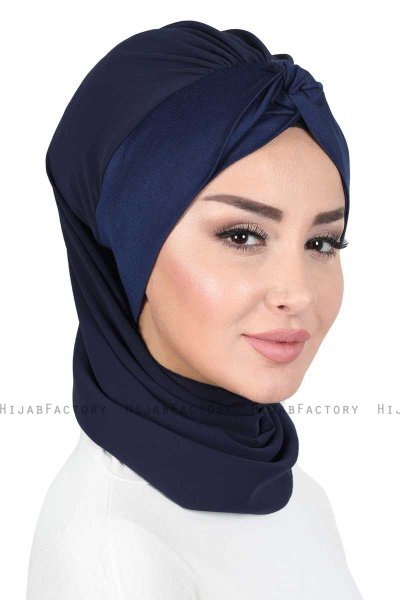 Gill - Navy Blue & Navy Blue Chiffon Turban