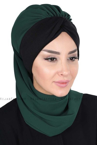Gill - Dark Green & Black Chiffon Turban
