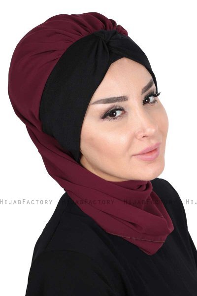 Gill - Plum & Black Chiffon Turban