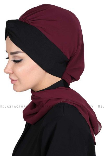 Gill - Plum & Black Chiffon Turban