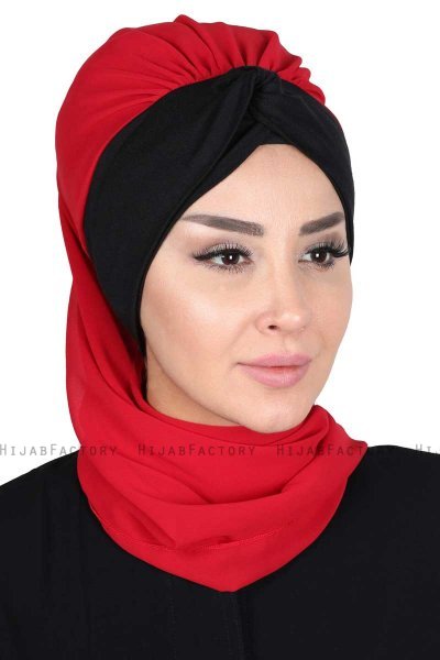 Gill - Red & Black Chiffon Turban