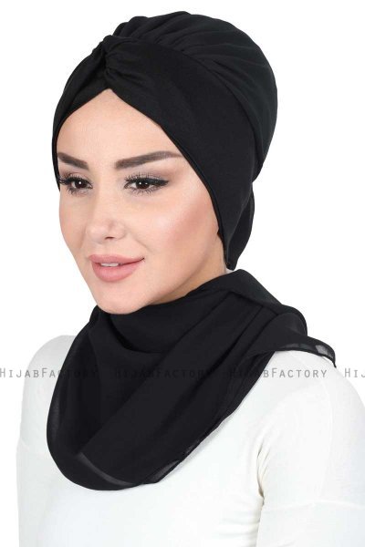 Gill - Black & Black Chiffon Turban