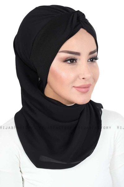 Gill - Black & Black Chiffon Turban