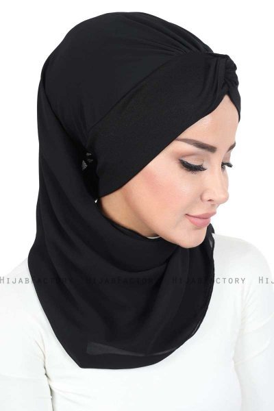 Gill - Black & Black Chiffon Turban
