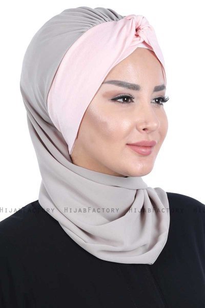 Gill - Taupe & Dusty Pink Chiffon Turban