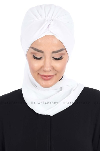 Gill - White & White Chiffon Turban