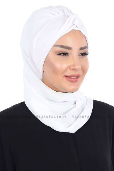 Gill - White & White Chiffon Turban