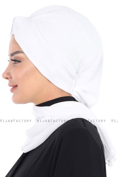Gill - White & White Chiffon Turban