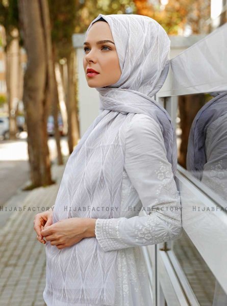Grey Leaf Patterned Hijab - Sal Evi