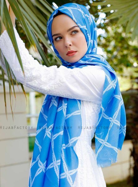 Habibah - Blue Patterned Hijab - Sal Evi