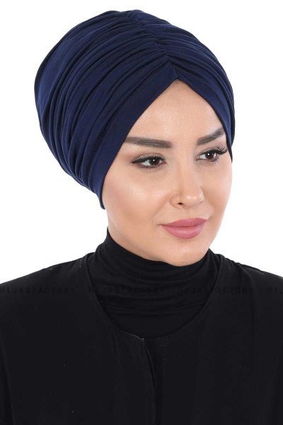 Jill - Navy Blue Cotton Turban - Ayse Turban