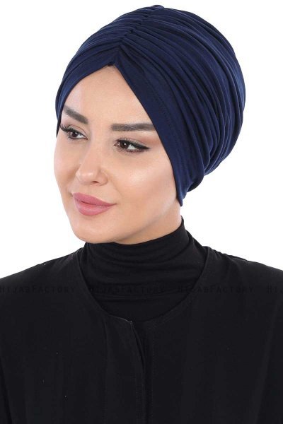 Jill - Navy Blue Cotton Turban - Ayse Turban