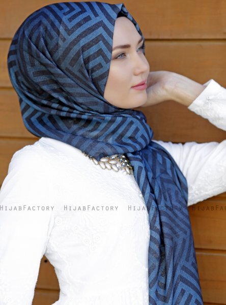 Dounia - Navy Blue Patterned Hijab