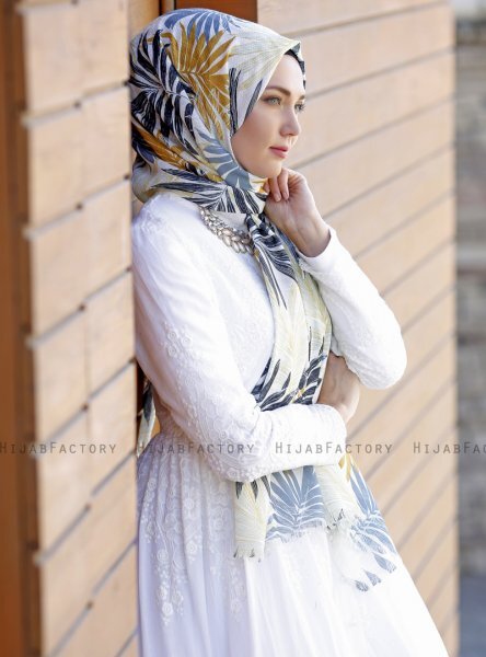 Dounia - Mustard Patterned Hijab