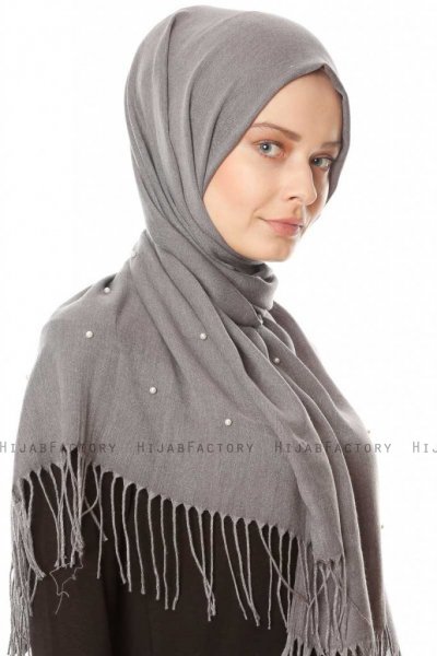 Kadri - Grey Hijab With Pearls - Özsoy