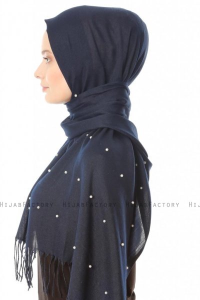 Kadri - Navy Blue Hijab With Pearls - Özsoy