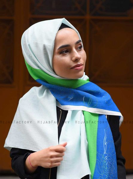 Khawla - Green Patterned Cotton Hijab
