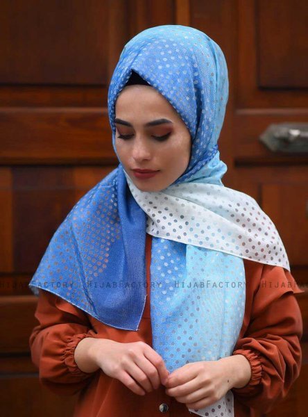 Khawla - Light Blue Patterned Cotton Hijab